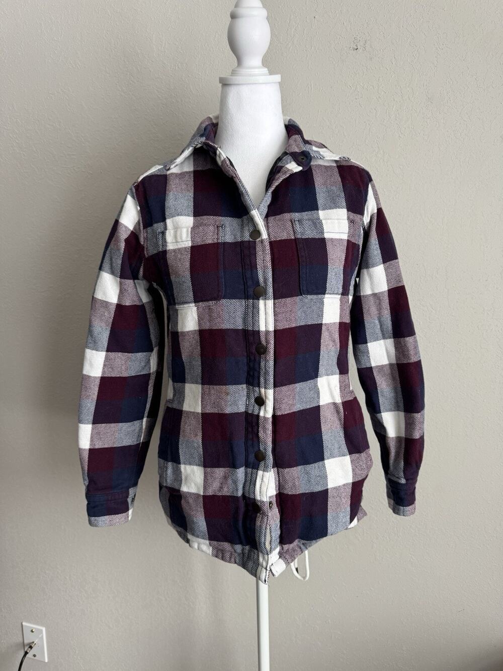 Duluth Purple White Checkered Workwear Utility Boxy Field Barn Jacket Women’s XS